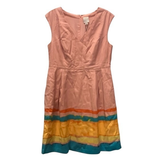 Tracy Reese X Anthropologie Dress Painterly Watercolor Pink Fit & Flare NWT 14 - Picture 3 of 16